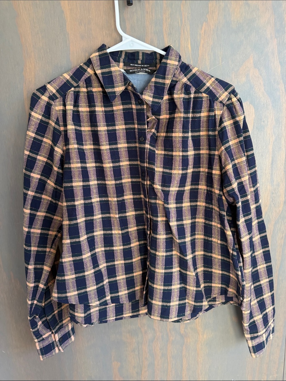Scotch & Soda Navy and Tan Plaid Button-Down Shirt